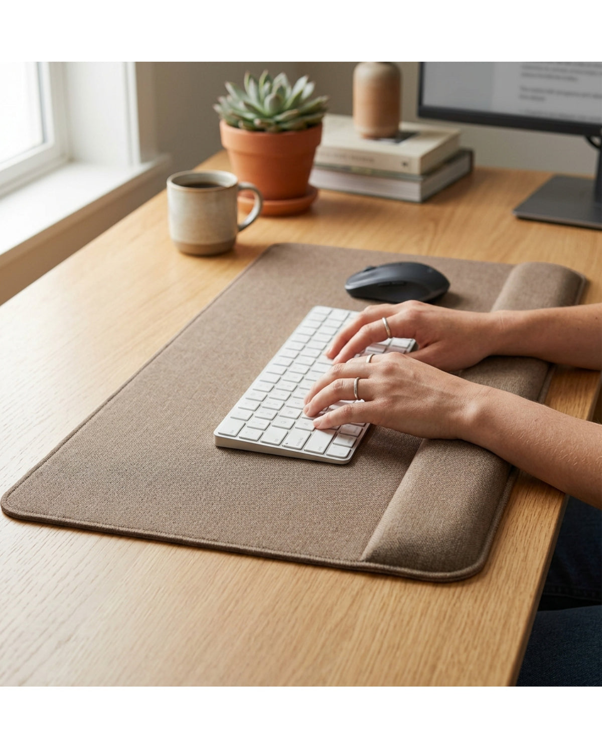 Pudmi Ergonomic Memory Foam Mouse Pad Warm Taupe - Lifestyle view