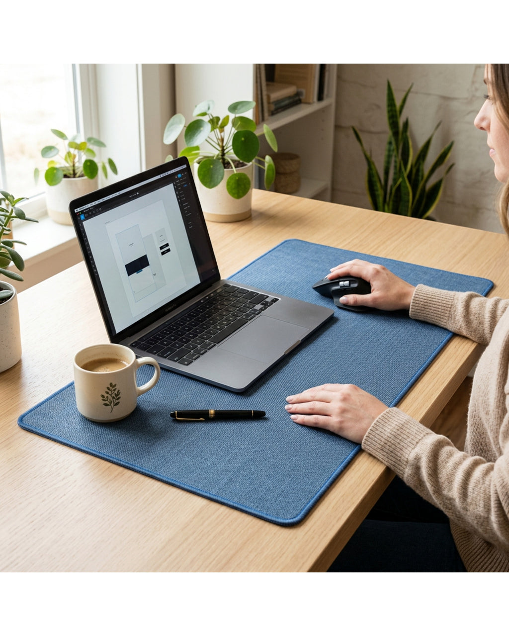 Pudmi Micro-Weave Mouse Pad Slate Blue 320 x 270 mm - Lifestyle view